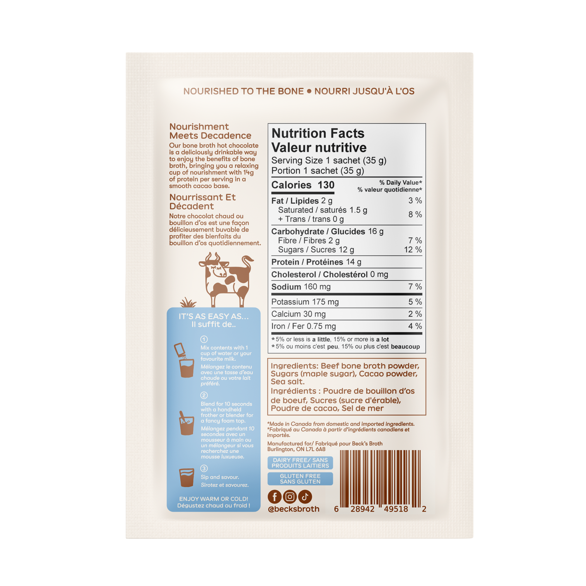 Beck's Broth Bone Broth Hot Chocolate Sachet