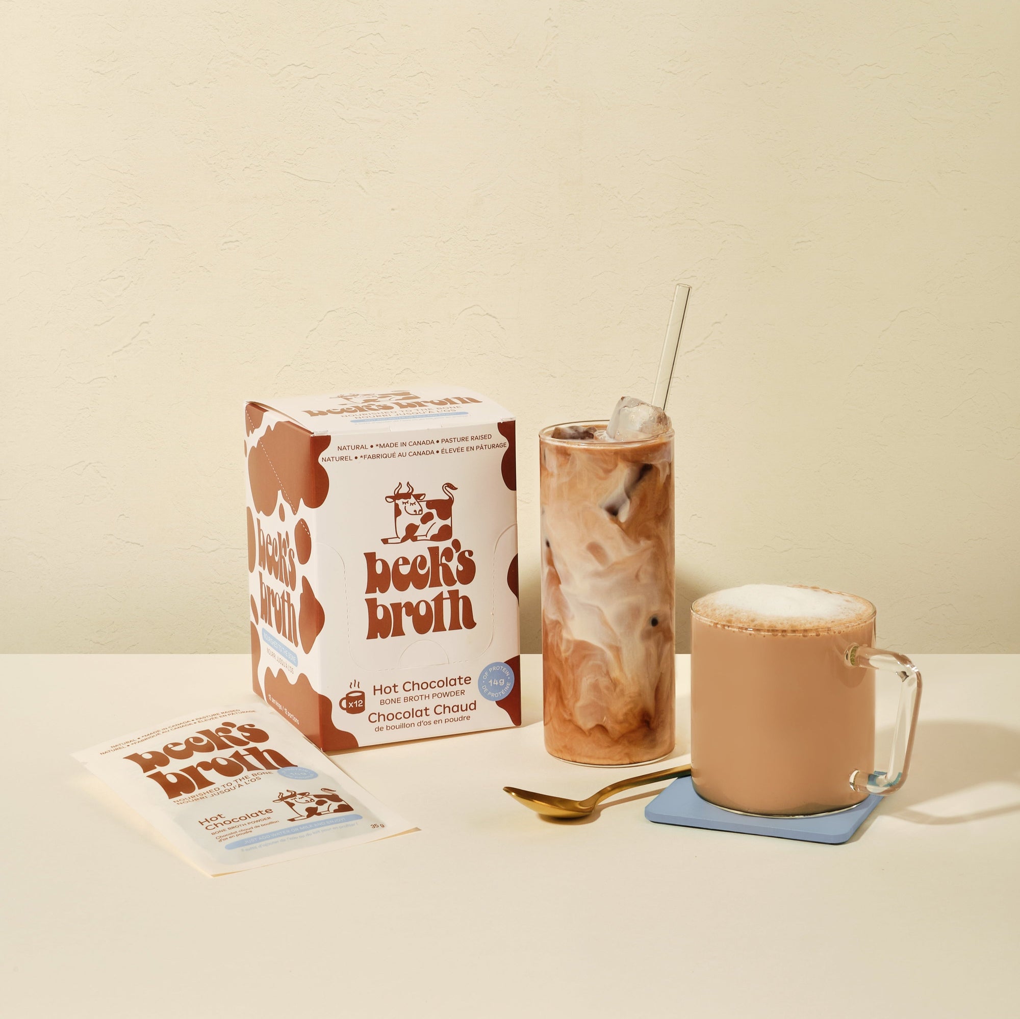 Bone broth hot chocolate iced and hot