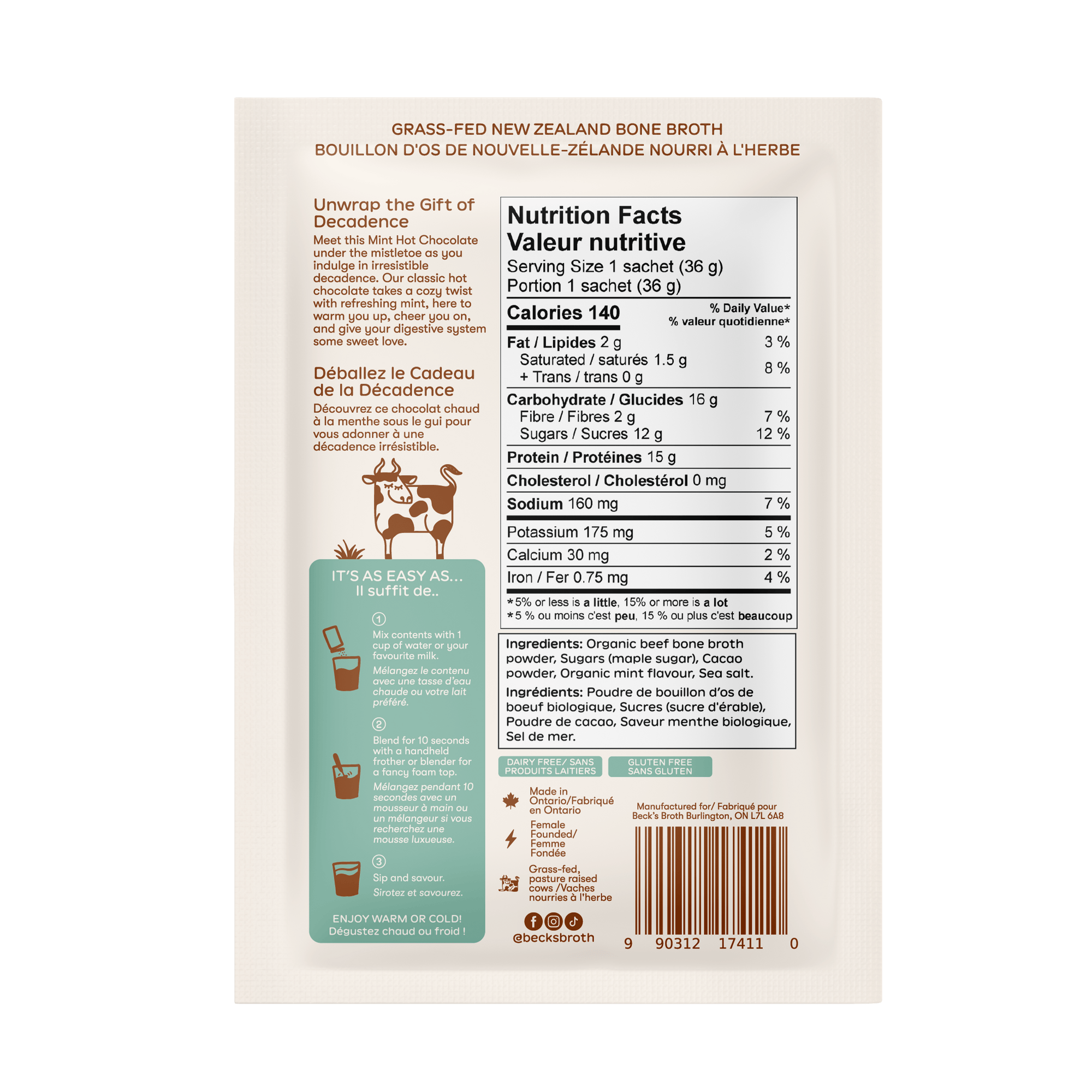 Mint Hot Chocolate - 5 Pack Carton - Beck's Broth - 